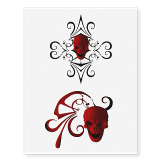 Red Skull with Flourish Temporary Tattoos