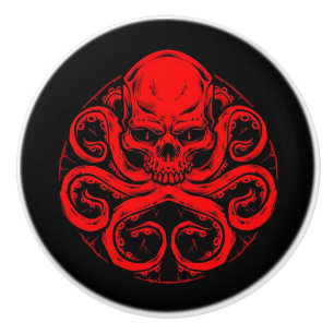 Red skull with Octopus Tentacles on Black Ceramic Knob