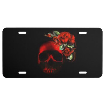 Red Skull With Red Roses License Plate by deemac2 at Zazzle