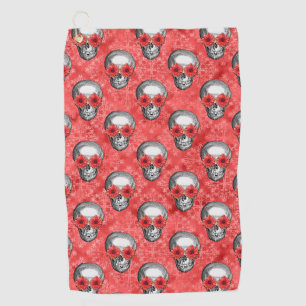 Red Skulls and Sunflower Series Design 13 Golf Towel