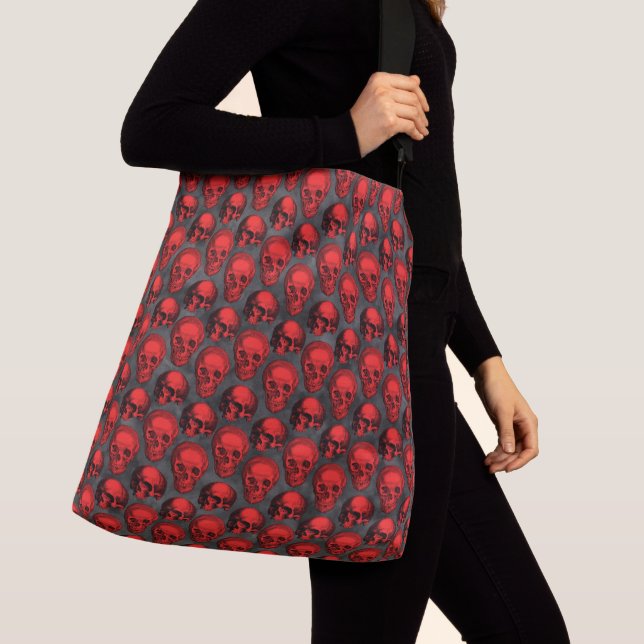 Red Skulls and Sunflower Series Design 1   Crossbody Bag (Close Up)
