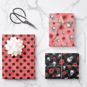 Red Skulls and Sunflower Series Design 4   Wrapping Paper Sheets