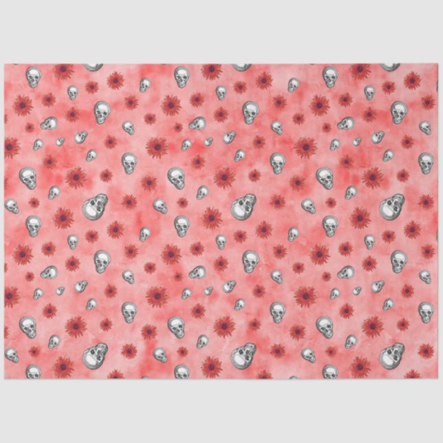 Red Skulls and Sunflower Series Design 6 Tissue Paper (Front)