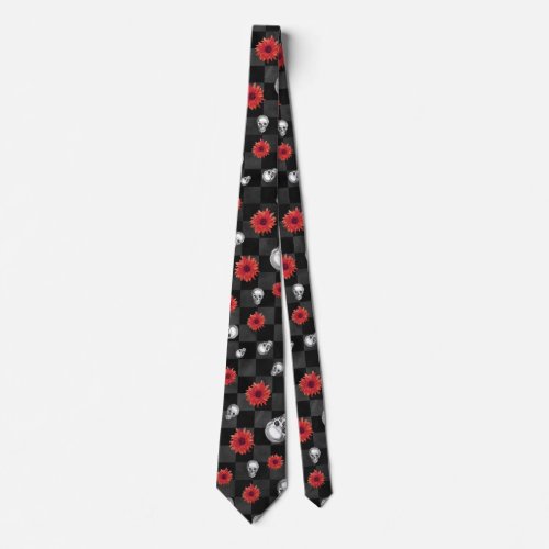 Red Skulls and Sunflower Series Design 7 Neck Tie