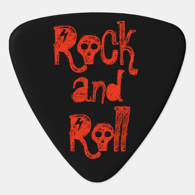 Red Skulls Rock and Roll Guitar Pick (Front)