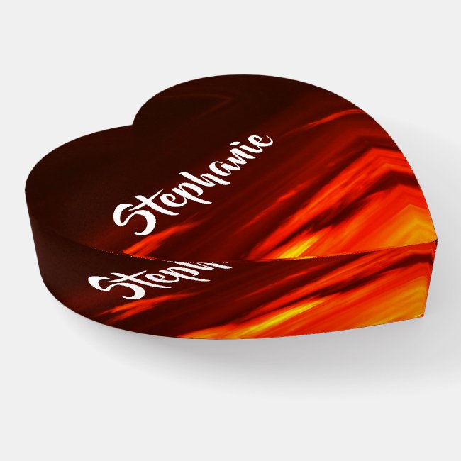 Red Sky Abstract Heart Glass Paperweight