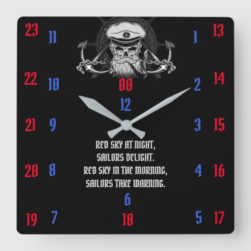 RED SKY AT NIGHT DELIGHT SAILORS RED SKY SQUARE WALL CLOCK