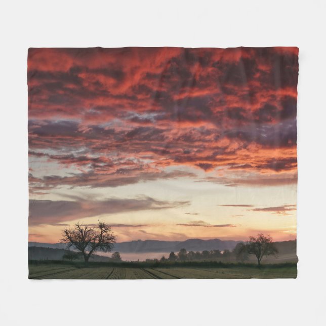 Red Sky Beautiful Landscape Fleece Blanket (Front (Horizontal))
