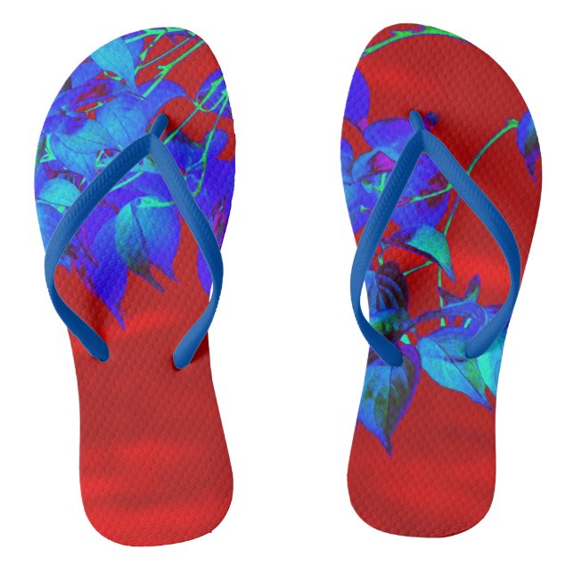 Red Sky Blue Leaves Flip Flops (Footbed)