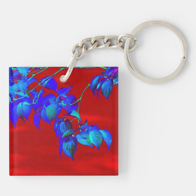 Red Sky Blue Leaves Key Chain (Back)