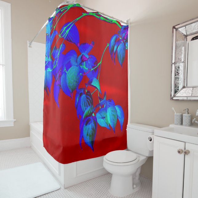 Red Sky Blue Leaves Shower Curtain (In Situ)