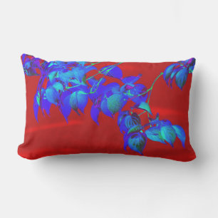 Red Sky Blue Leaves Throw Pillow