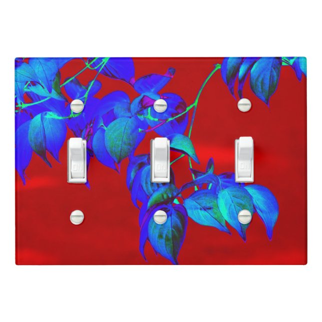 Red Sky Blue Leaves Triple Light Switch Cover (In Situ)