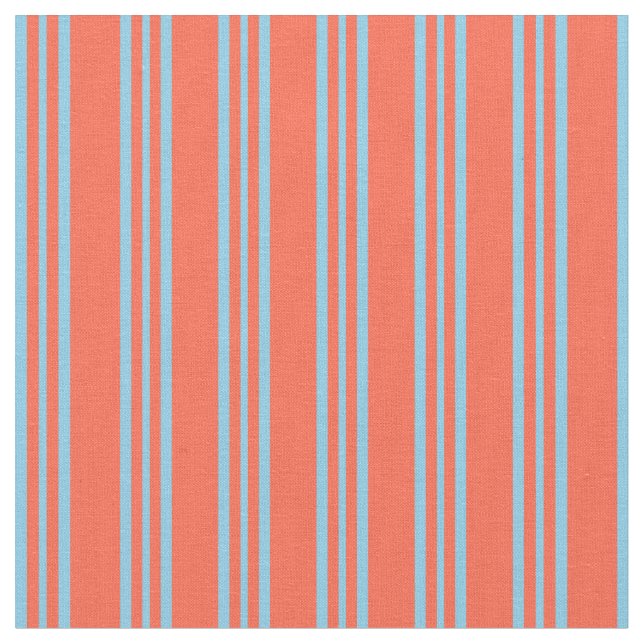 Red & Sky Blue Lines/Stripes Pattern Fabric (Close Up)