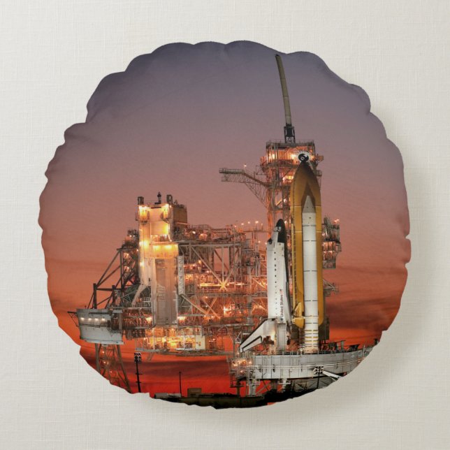 Red Sky for Space Shuttle Atlantis Launch Round Pillow (Front)