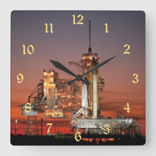 Red Sky for Space Shuttle Atlantis Launch Square Wall Clock