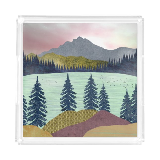 Red Sky Lake Landscape Acrylic Tray (Front)
