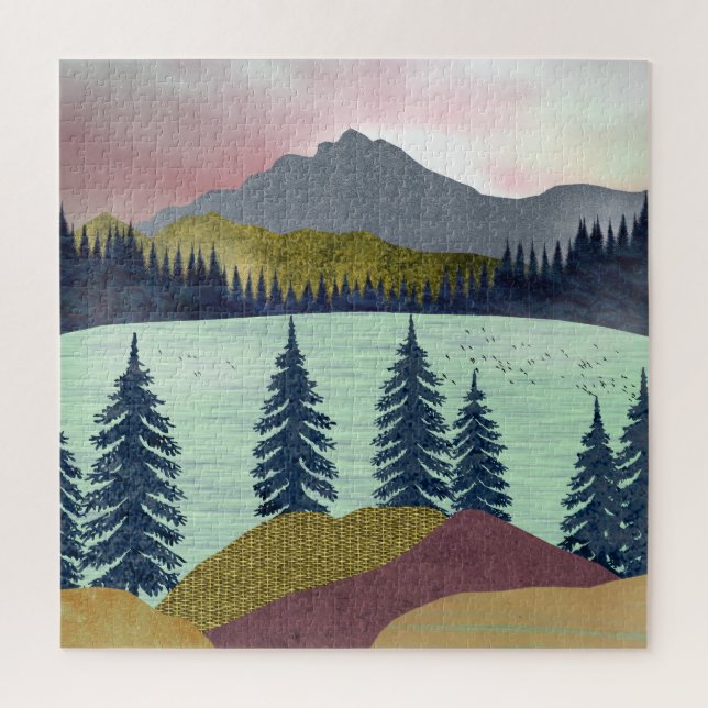 Red Sky Lake Landscape Jigsaw Puzzle (Vertical)