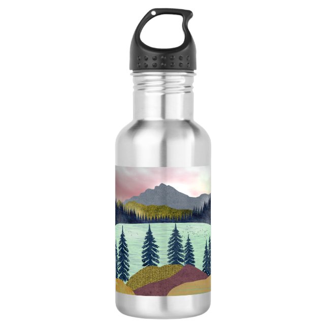 Red Sky Lake Landscape Stainless Steel Water Bottle (Front)