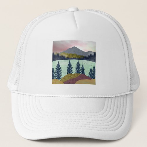 Red Sky Lake Landscape Trucker Hat