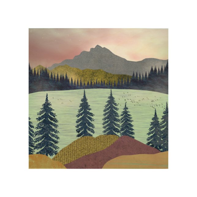 Red Sky Lake Landscape Wood Wall Art (Front)
