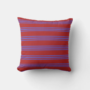 Red & Slate Blue Colored Lines Throw Pillow