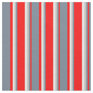 Red, Slate Gray, Grey & Light Cyan Colored Lines Fabric