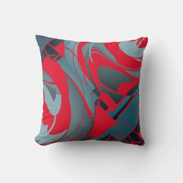 Red Slate Seafoam Flowing Abstract Floral Design Throw Pillow (Front)