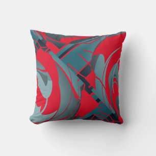 Red Slate Seafoam Lush Leaves Abstract Art Design Throw Pillow