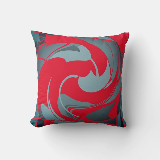 Red Slate Seafoam Swirling Abstract Flower Design Throw Pillow (Front)