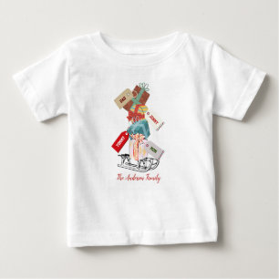 Red Sled Cute Whimsical Unique Modern Christmas Baby T-Shirt