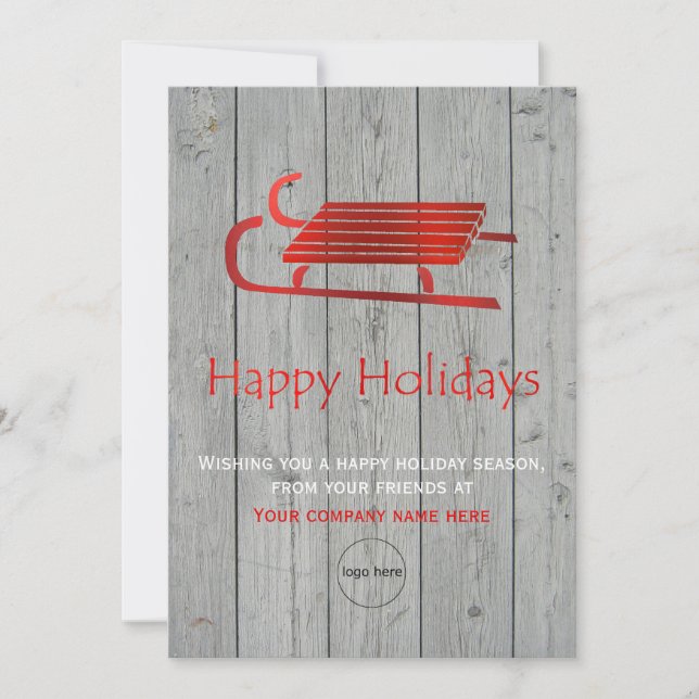 Red Sled Rustic Corporate Christmas Card (Front)