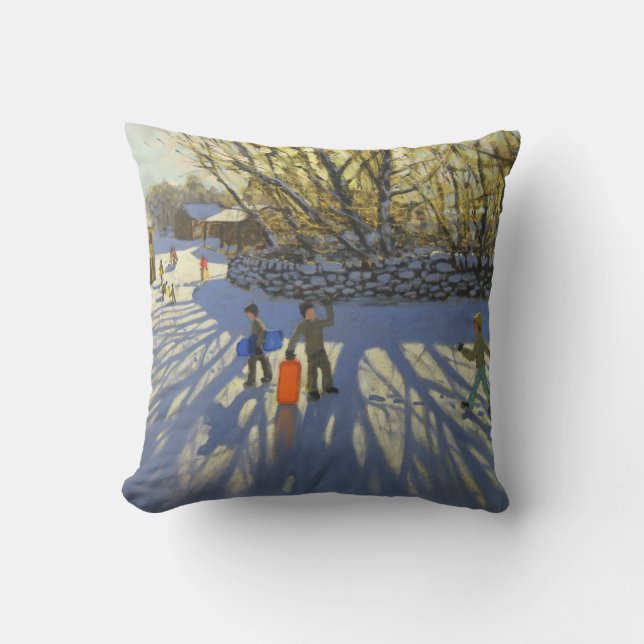 Red sledge Monyash Derbyshire Throw Pillow (Front)