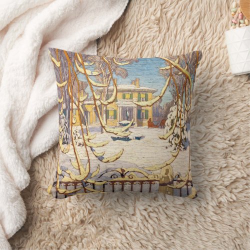 Red Sleigh House Winter  Lawren Harris  Throw Pillow