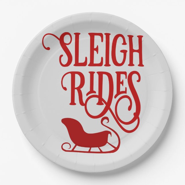 Red Sleigh Rides Holiday Party Paper Plates (Front)