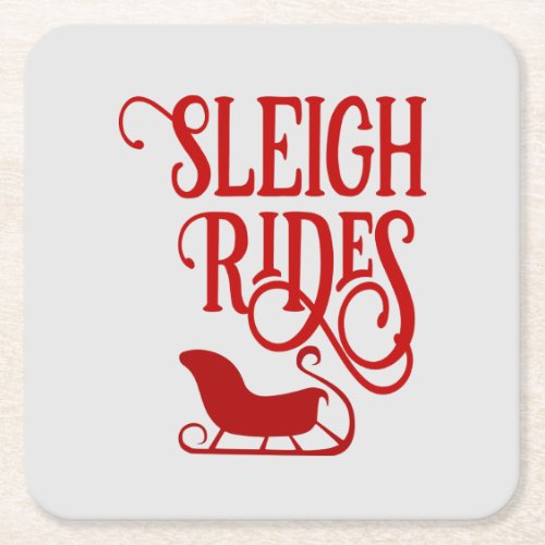 Red Sleigh Rides Holiday Square Paper Coaster