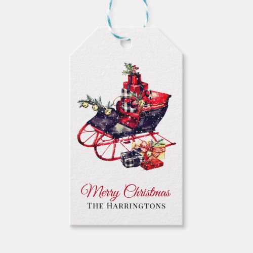 Red Sleigh Vintage Christmas Personalized Gift Tags