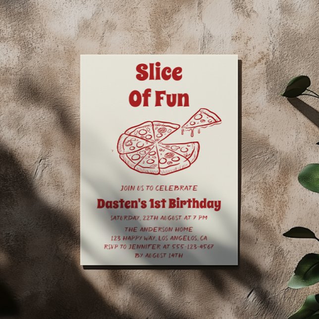 Red Slice of Fun Pizza First Birthday Party   Invitation (Creator Uploaded)