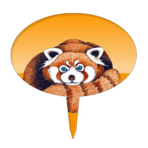 Red small panda on orange cake topper