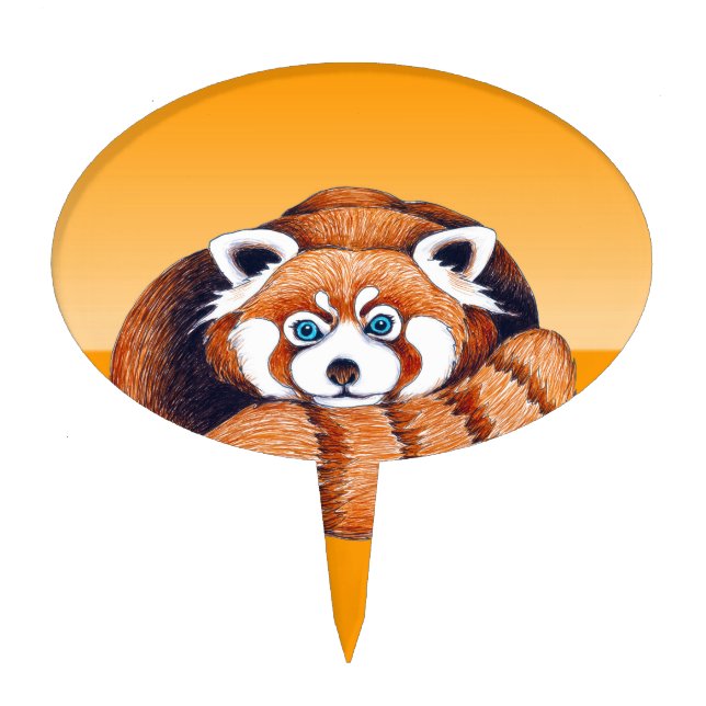 Red small panda on orange cake topper (Front)