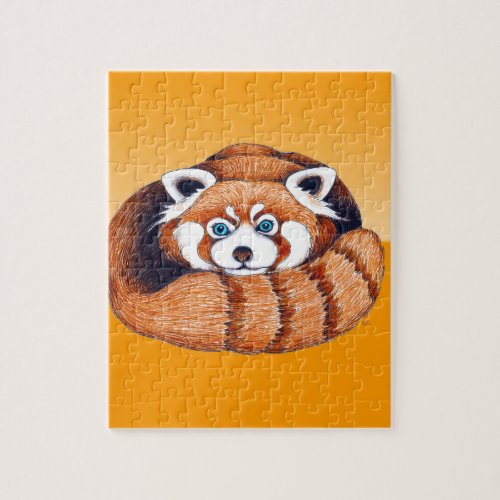 Red small panda on orange jigsaw puzzle