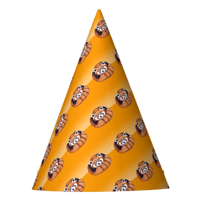 Red small panda on orange party hat (Front)