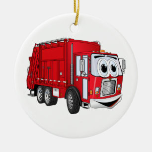 Red Smiling Garbage Truck Cartoon Ceramic Ornament
