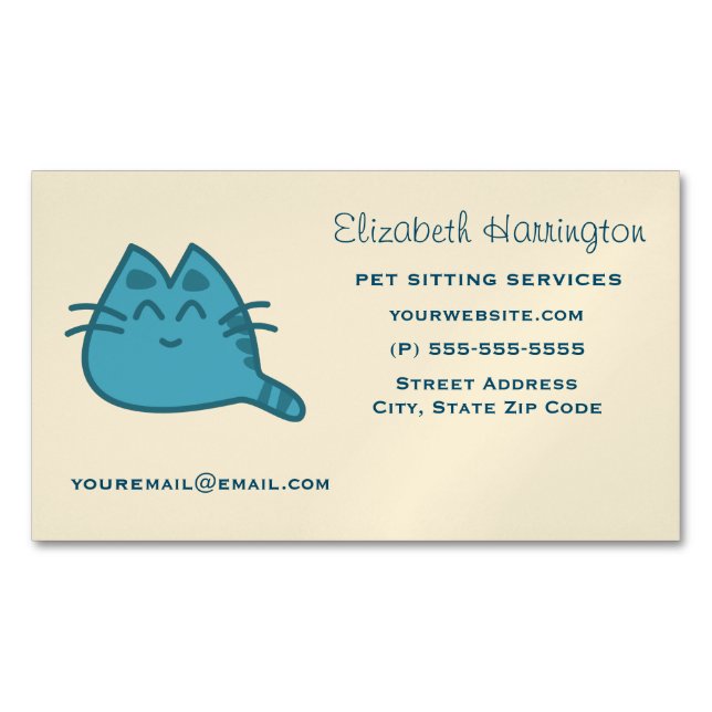 Red Smiling Kitty Cat Business Card Magnet (Front)