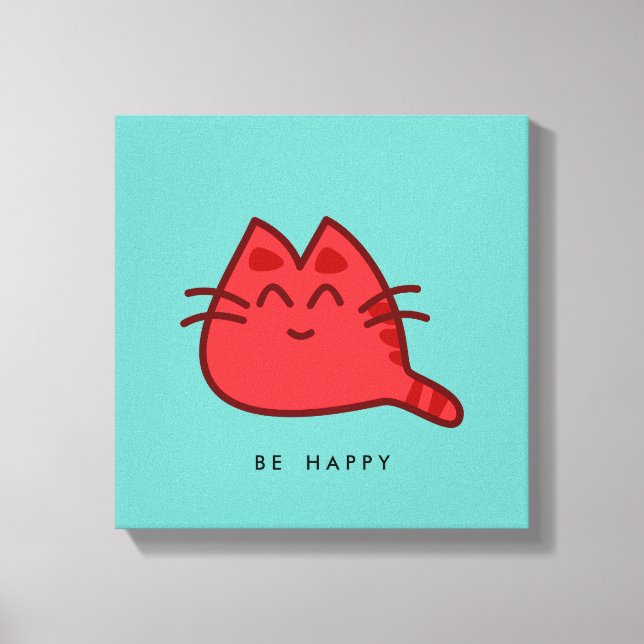 Red Smiling Kitty Cat Canvas Print (Front)