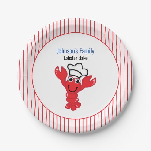 Red Smiling Lobster Cute Cartoon Chef Hat Paper Plates