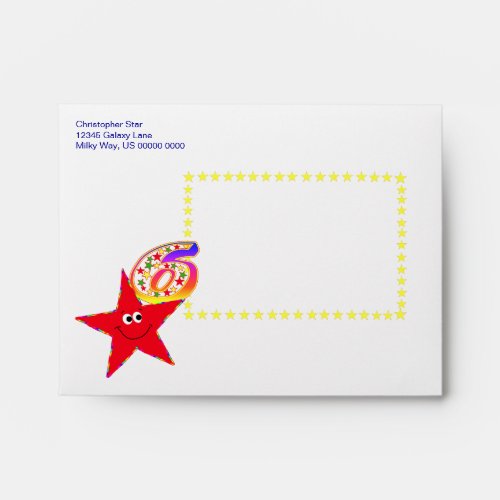 Red Smiling Star 6th Birthday Party A2 Envelope