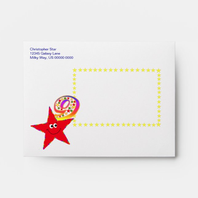 Red Smiling Star 9th Birthday Party A2 Envelope (Front)