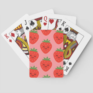Red Smiling Strawberries Pink  Poker Cards