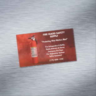 Red Smoke & Fire Extinguisher Fire Safety Business Card Magnet
